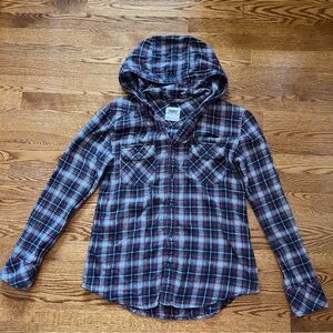 Aritzia TNA Red Flannel Button-Up with Hood